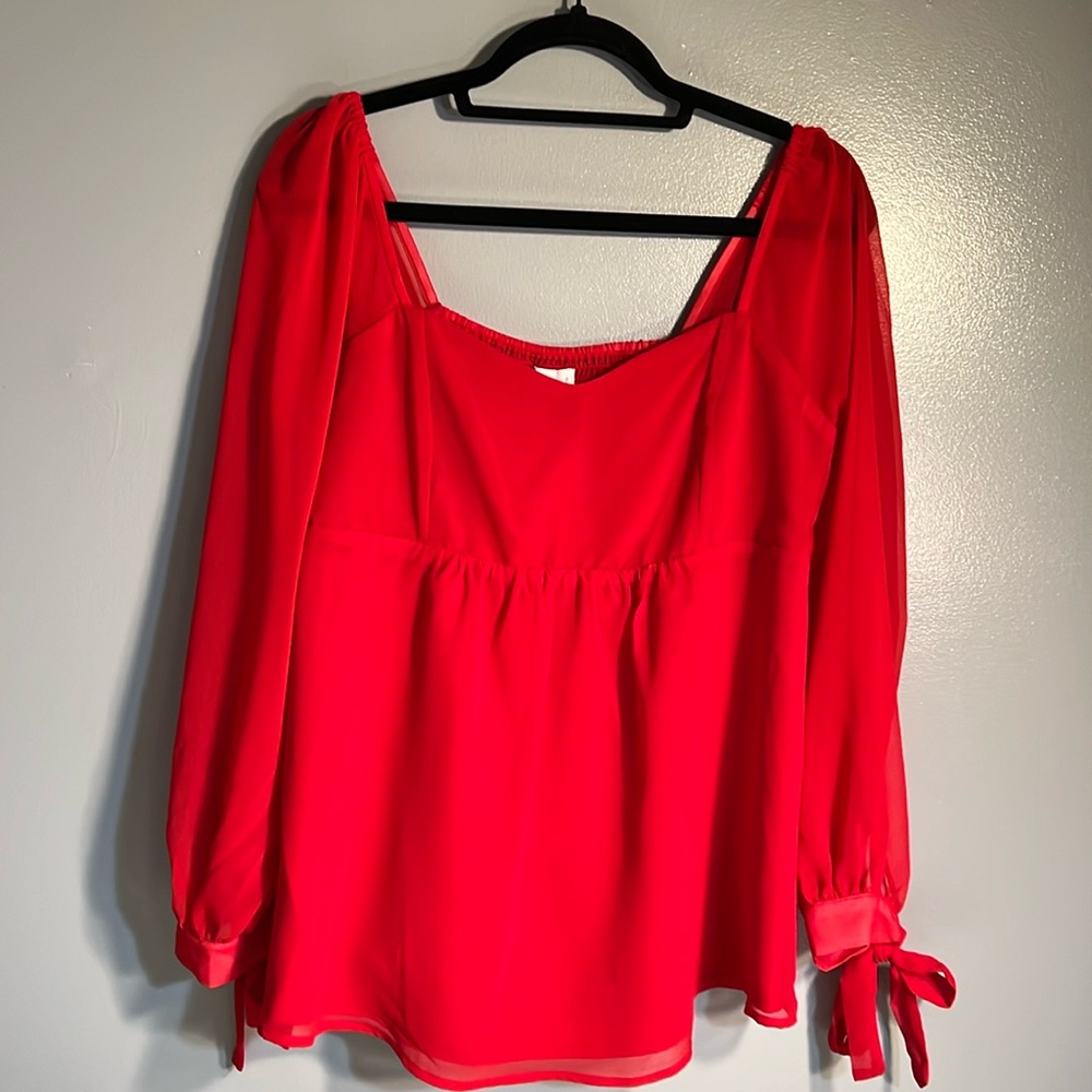 Isabel Maternity Blouse Red in sz Medium. NWT  The arms are a sheer material.
